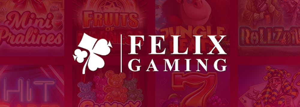 Felix Gaming Logo vor rotem Hintergrund mit Spielauswahl