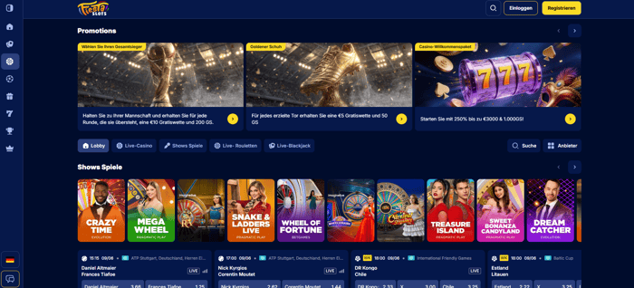 Fiesta Slots Casino Screenshot mit der Live Casino Seite.
