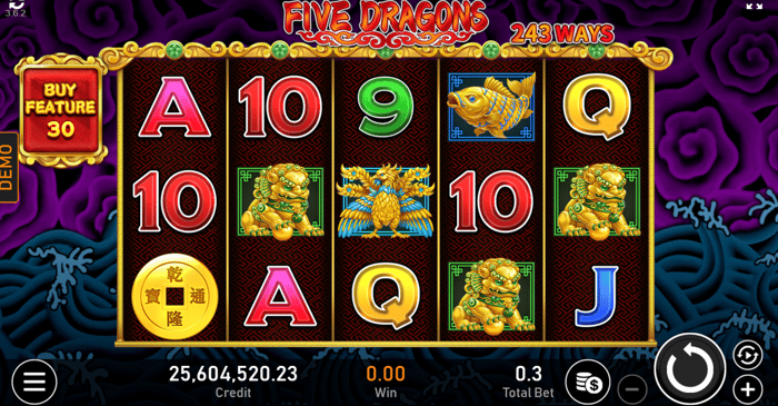 Five Dragons Slot Screenshot im Aristrocrat Online Casino.
