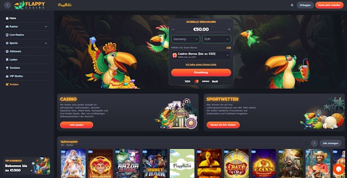 Flappy Casino Hauptseite