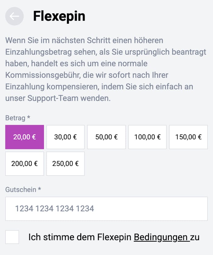 Einzahlung im Flexepin Casino