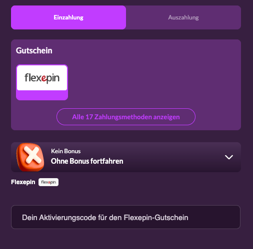 Einzahlung im Flexepin Casino Slotrave