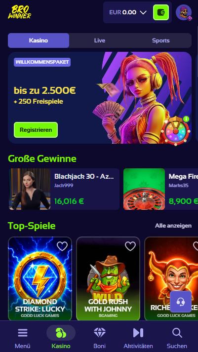 Browinner Screenshot mit der Startseite.