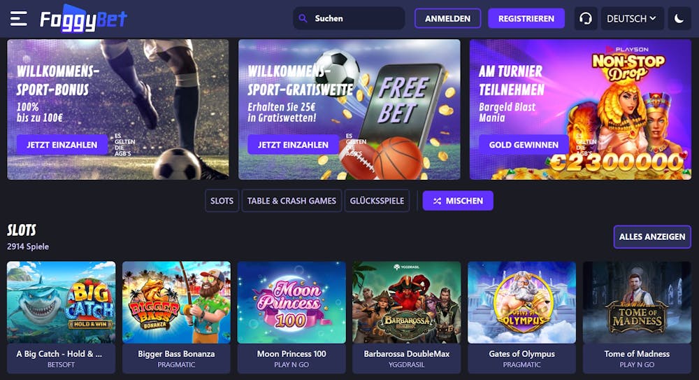 Die Homepage von Foggybet Casino