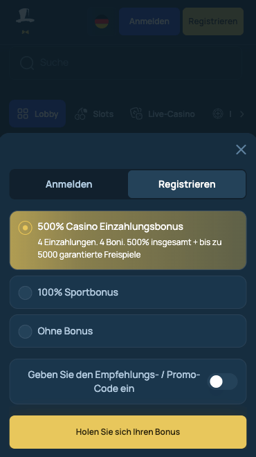 Anmeldeformular im Fortune Jack Casino