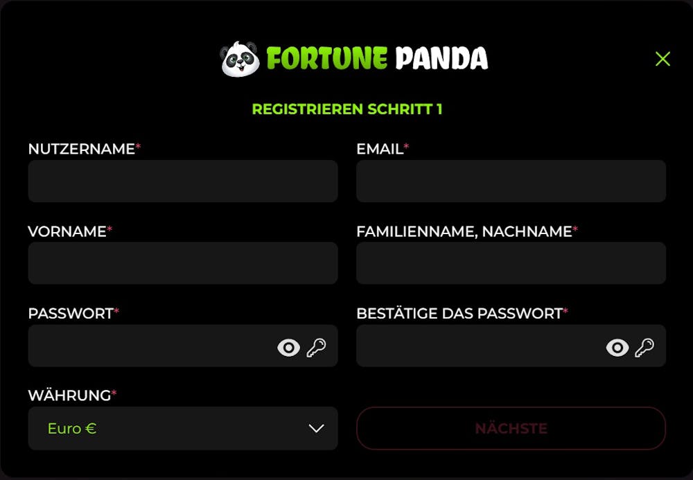 Fortune Panda Casino Registrierung