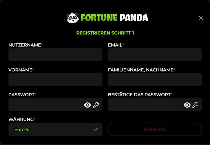 Fortune Panda Casino Registrierung