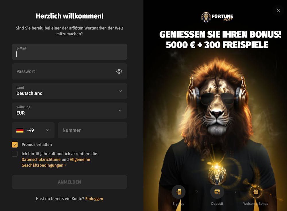 FortunePlay Casino Registrierung