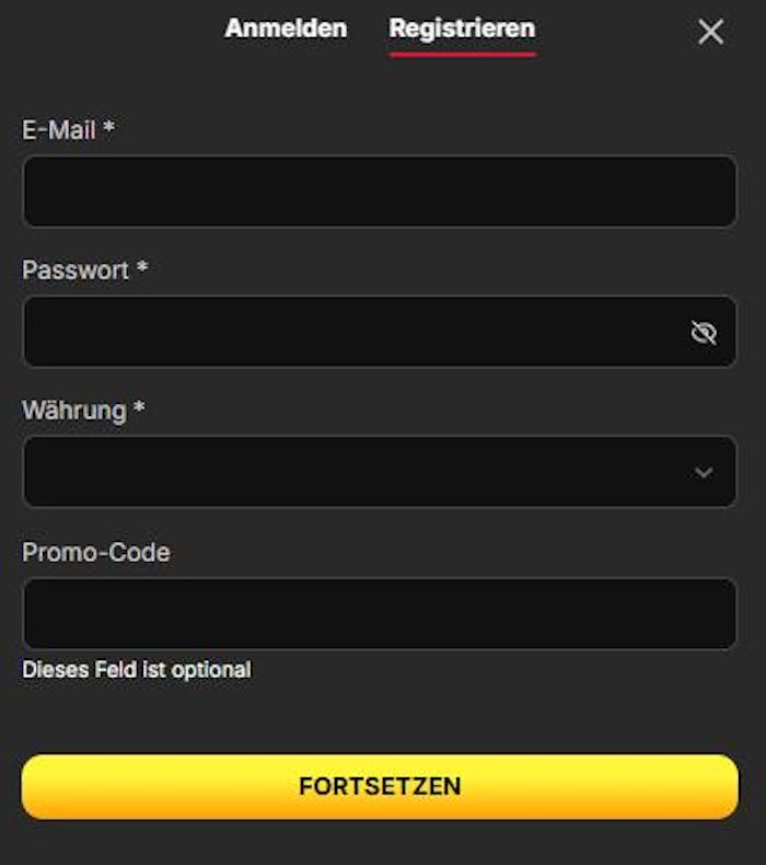 Anmeldeformular im Freespinza Casino