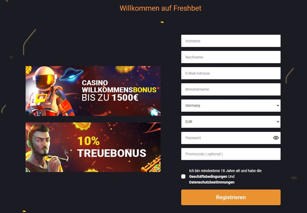 Freshbet Casino Registrierung