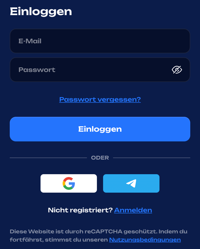Login-Formular im Fugu Casino