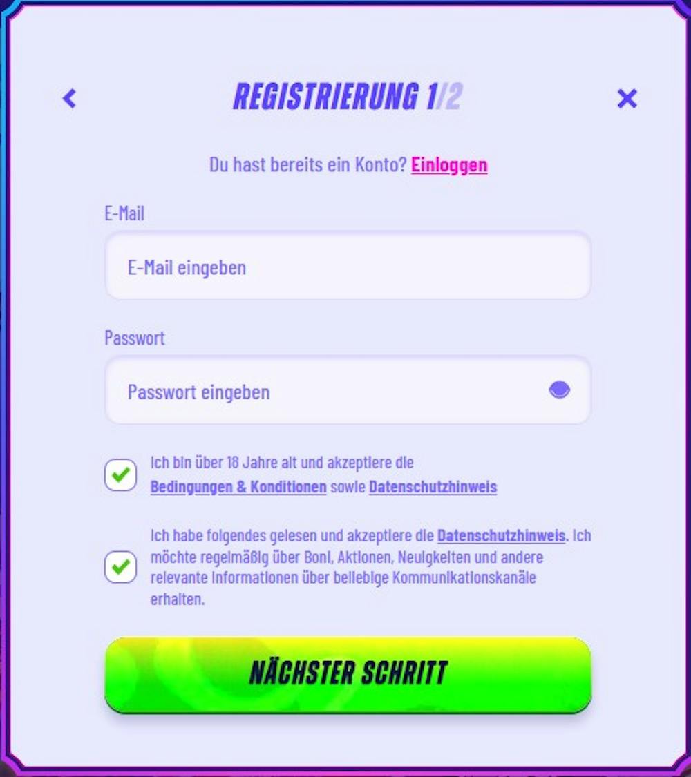 Das Registrierungsformular von Fun Bet Casino