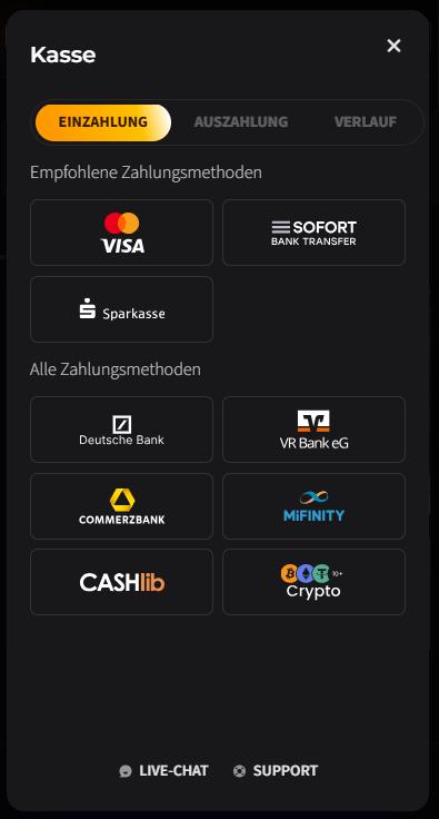 Wildchance Screenshot mit dem Kassenbereich.