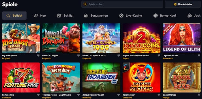 Gangsta Casino Spielauswahl