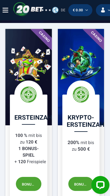Aktionen im 20Bet Casino
