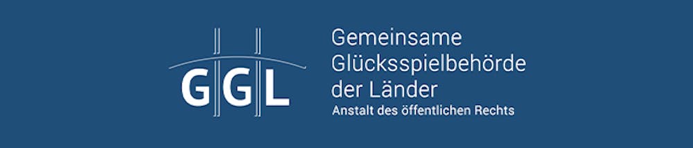 Logo der gemeinsamen Glücksspielbehörde der Länder vor blauem Hintergrund