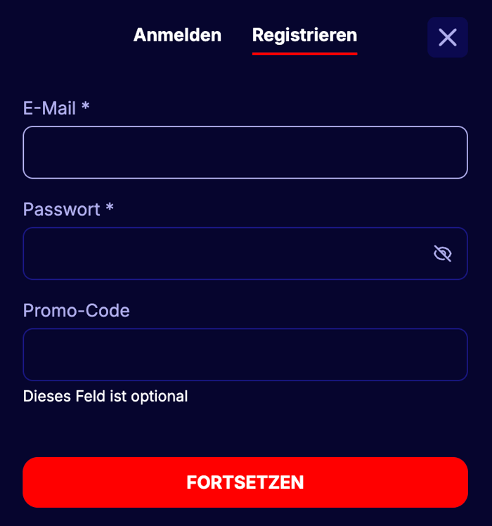 Anmeldeformular im Gladiatorsbet Casino