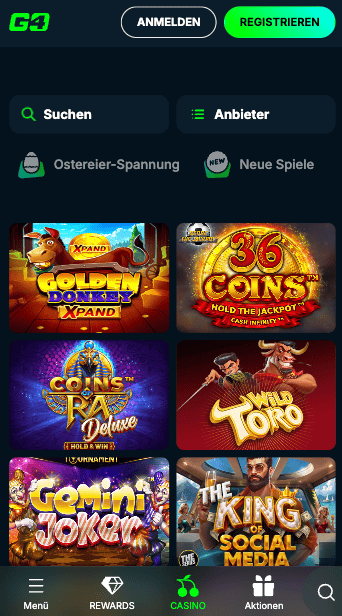 Spiellobby im Online Casino EU Go4