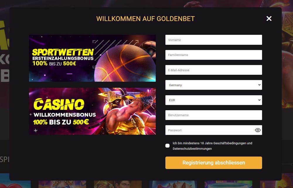 Goldenbet Casino Registrierung