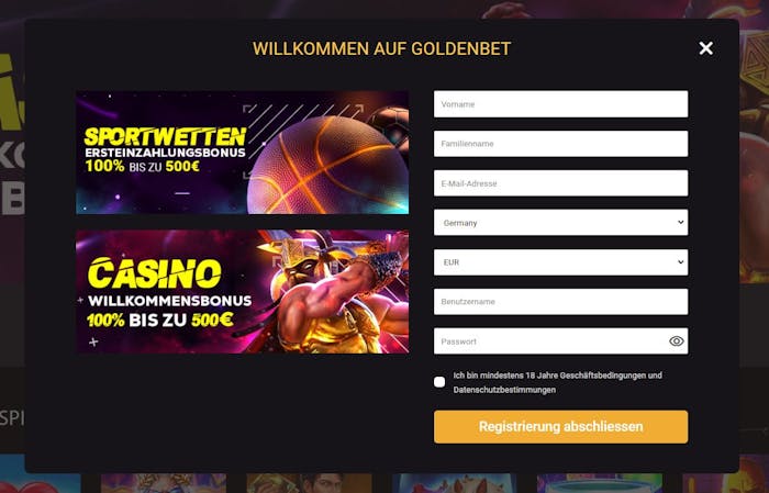 Goldenbet Casino Registrierung