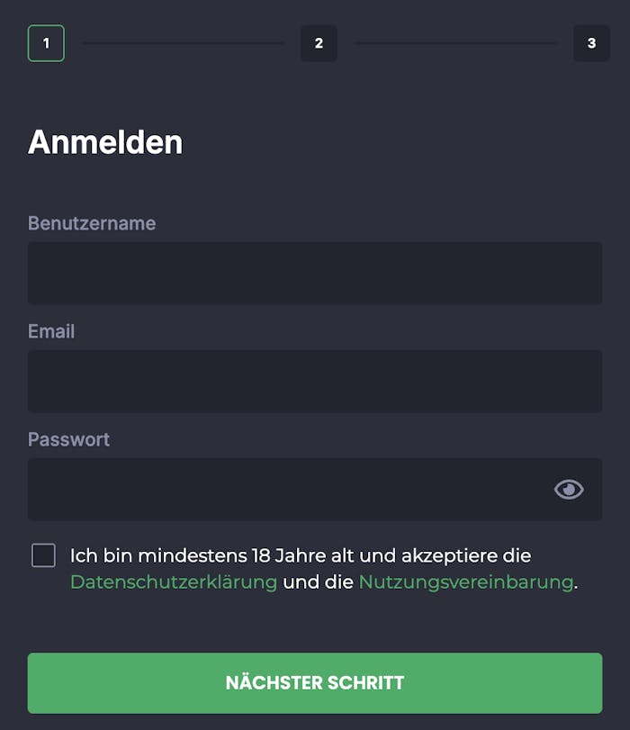 Anmeldeformular im Goldenplay Casino