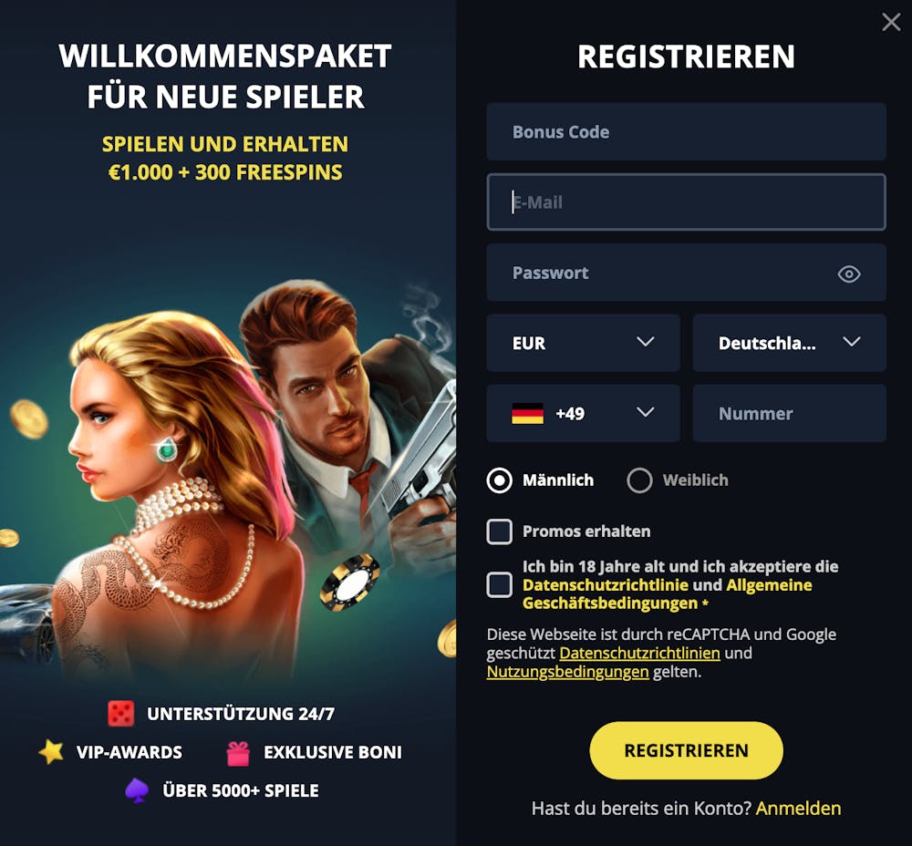 Golden Star Registrierungsformular mit Willkommensbonusangebot