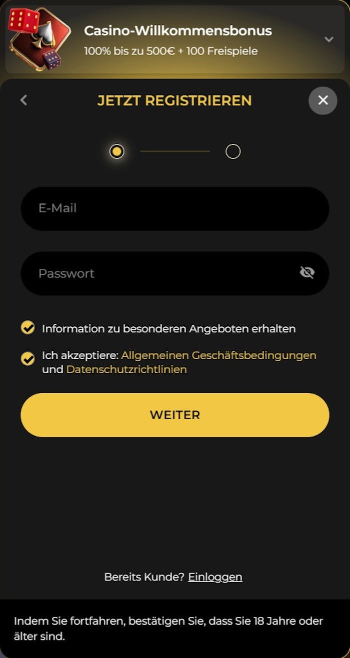 Goldiwin Casino Screenshot mit der Anmeldeseite, auf welcher man die Daten zum Anmelden eingebt.