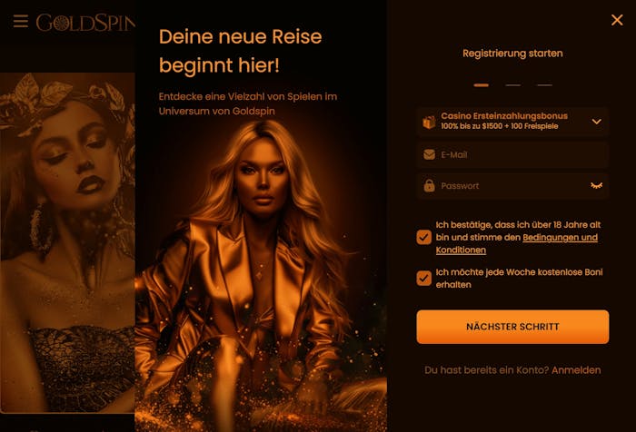 Anmeldeformular im Goldspin Casino