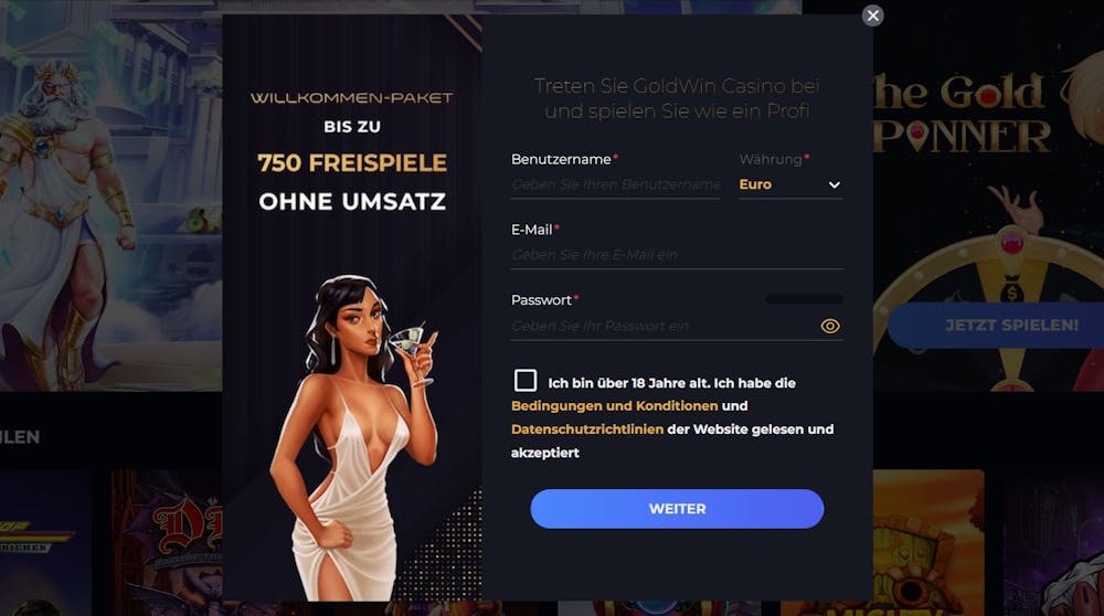 GoldWin Casino Registrierung