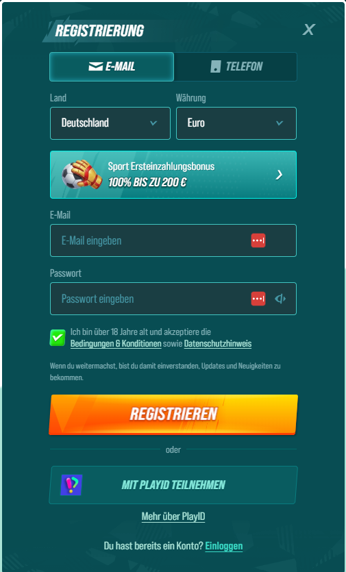Golisimo Casino Screenshot mit der Anmeldeseite.