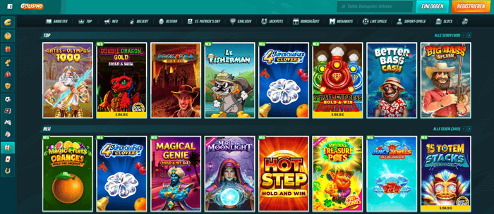 Golisimo Casino Screenshot mit der Spieleseite.