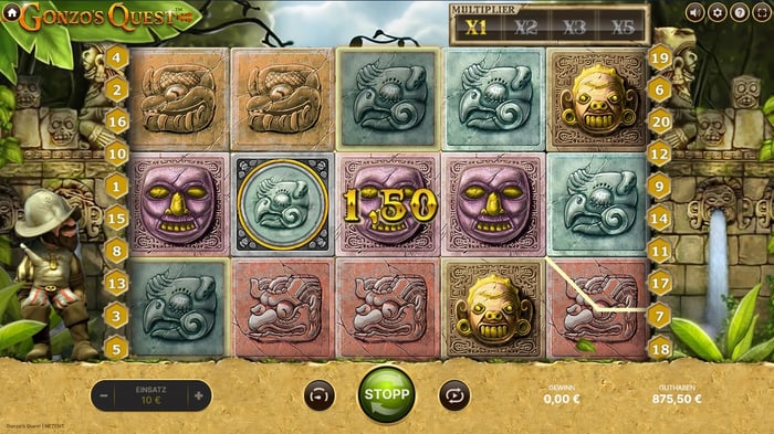 Ausschnitt des Gonzo's Quest Slot im NetEnt Casino