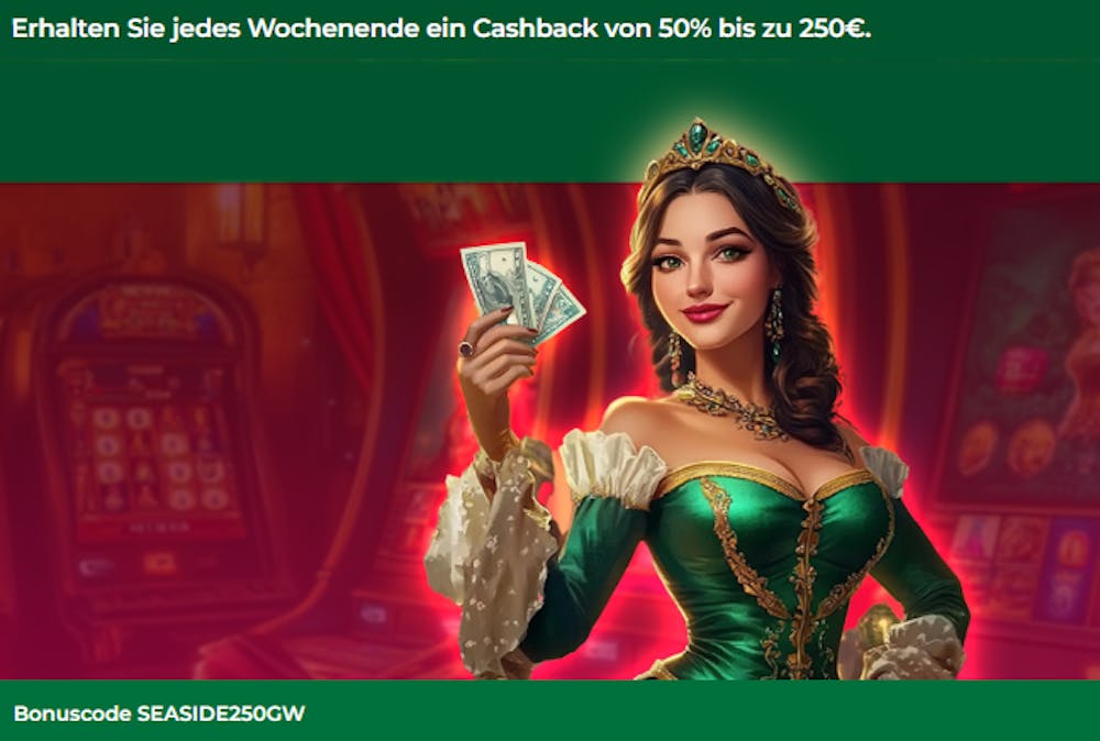 Grandwin Casino Cashback Angebot mit einem Cashback von 50 % bis zu 250 €.