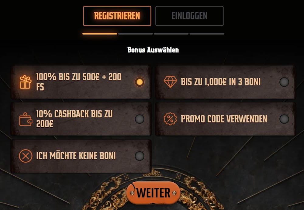 Das Registrierungsformular von Gransino Casino