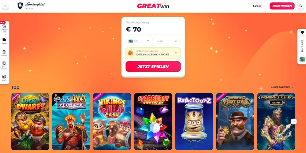 GreatWin Casino Startseite