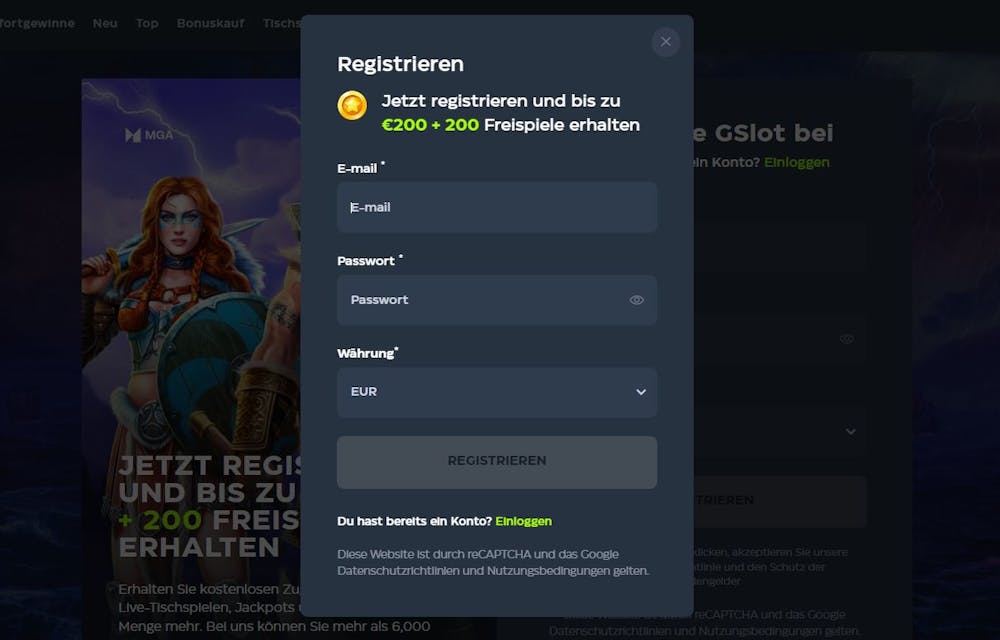 So registrieren Sie sich bei GSlot Casino