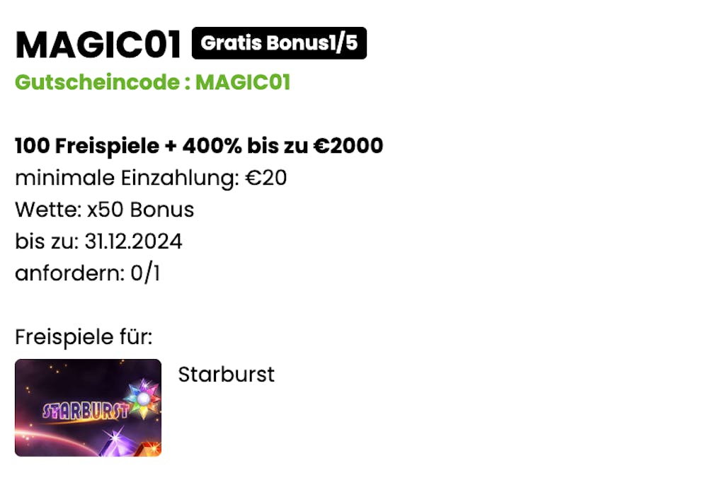 Beispiel für ein Online Casino Gutschein Code Angebot