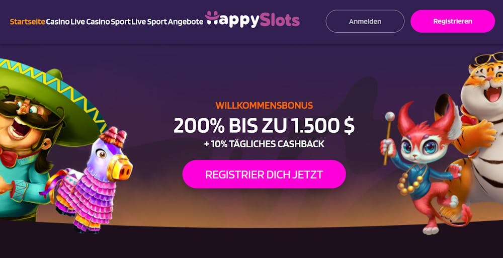 Die Homepage von Happyslots Casino