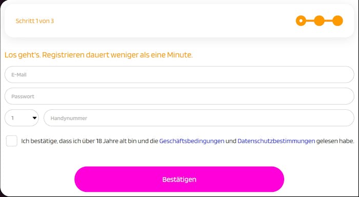 Die Anmeldemaske bei HappySlots Casino