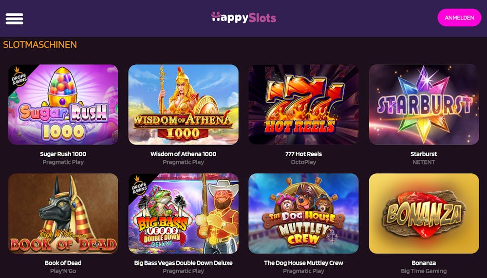 Eine Ansicht über verschiedene Slots bei HappySlots Casino 