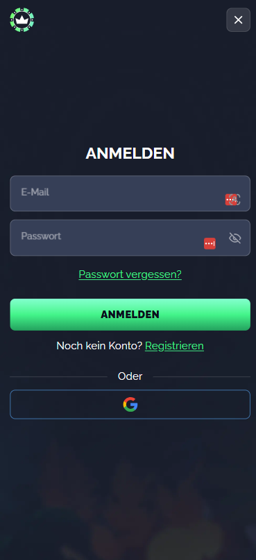 Screenshot vom Crown Pokies Casino mit der Anmeldeseite zum Erstellen des Kontos beim Casino.