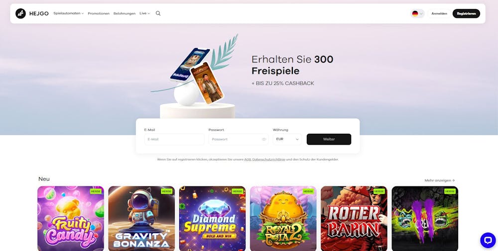 HejGo Casino Startseite