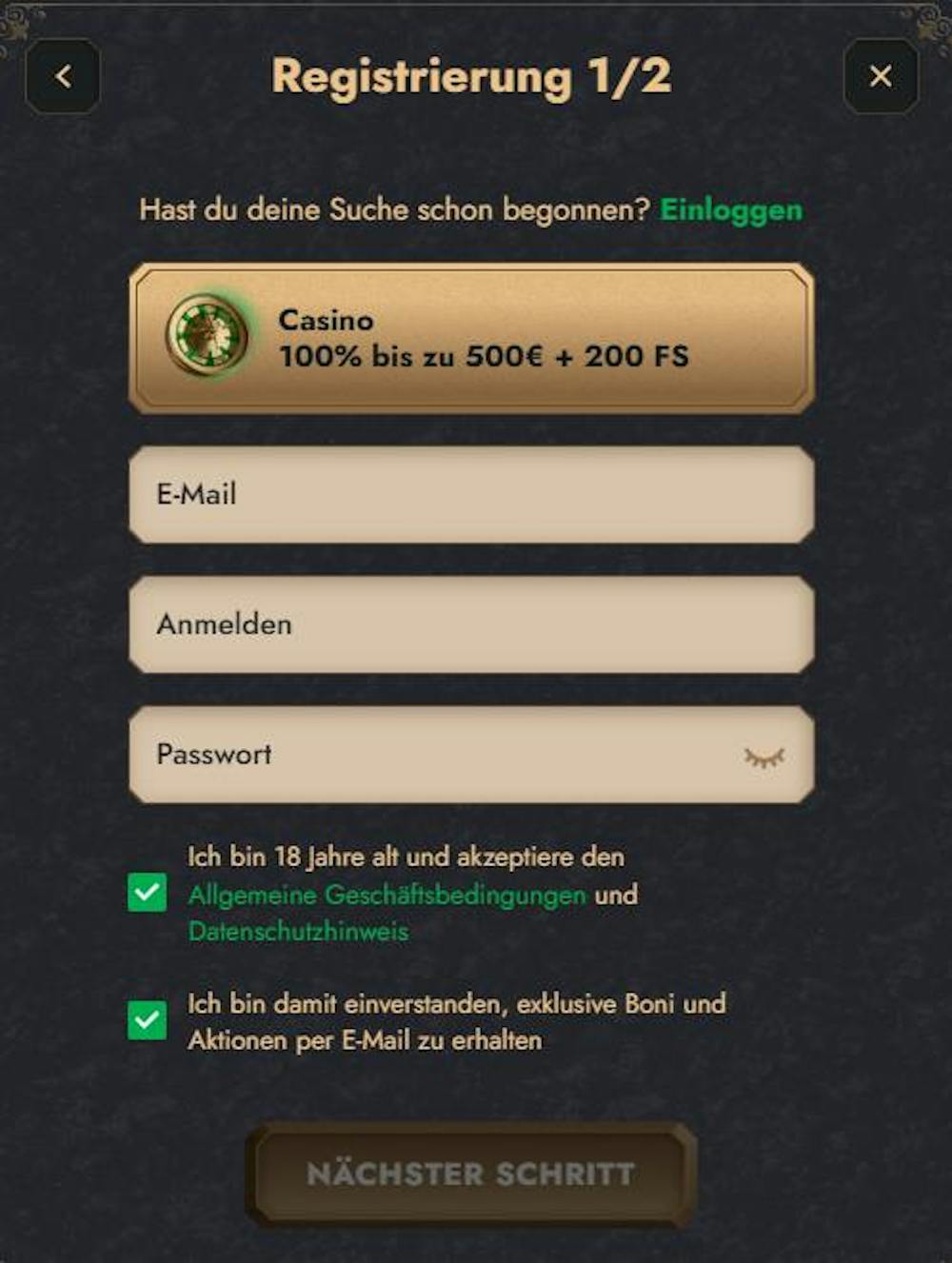 Anmeldeformular im HeroSpin Casino