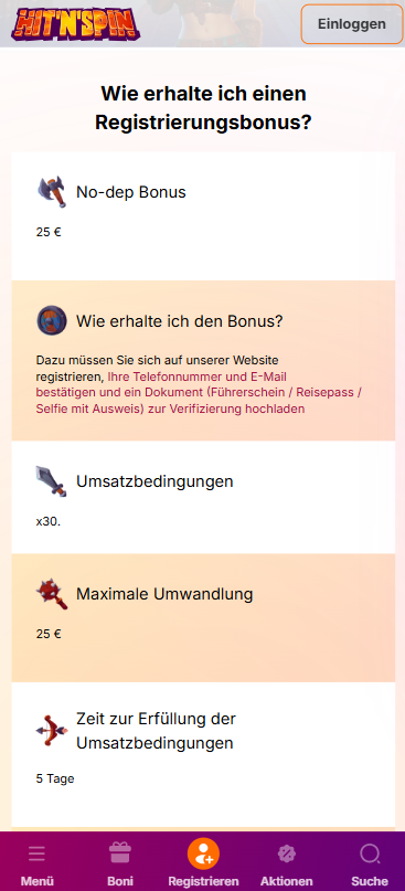 Hit n Spin Screenshot mit dem Startguthaben Angebot.
