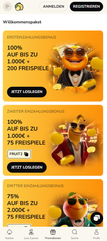 Willkommensbonuspaket im FatFruit Casino