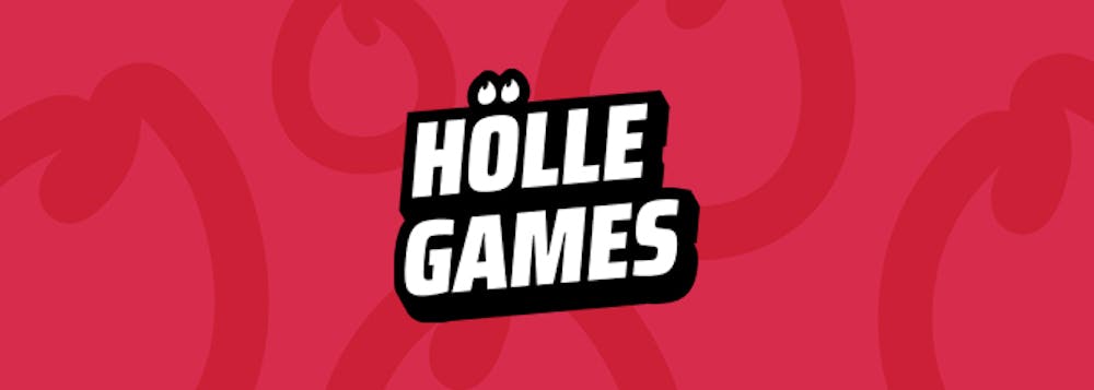 Hölle Games Logo vor dunkelrotem Hintergrund