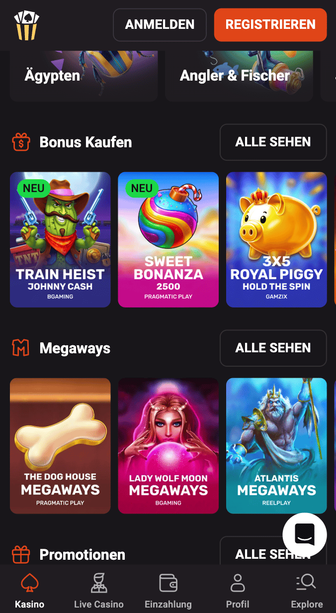 Startseite im Hollywin Casino von Hollycorn N.V.