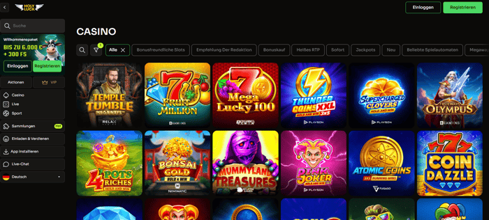 Holy Luck Casino Screenshot mit der Auswahl der Spiele.