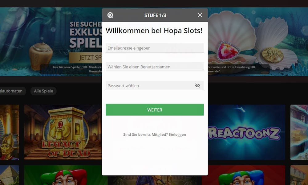 Hopa Casino Registrierung