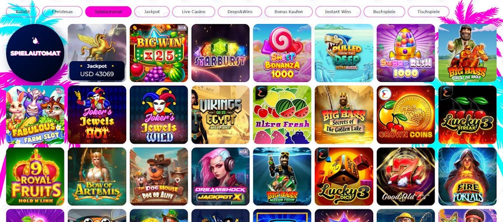 Spiellobby im Hotline Casino zeigt Spiele wie Sweet Bonanza 1000